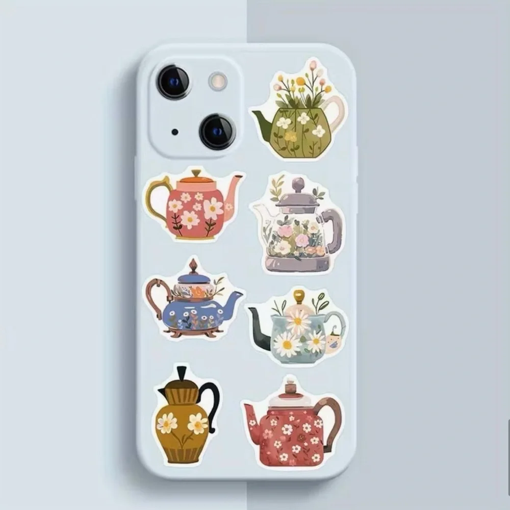 50 Teapot Stickers Coffee Pot Pitcher Flowers Floral - Picture 6 of 10